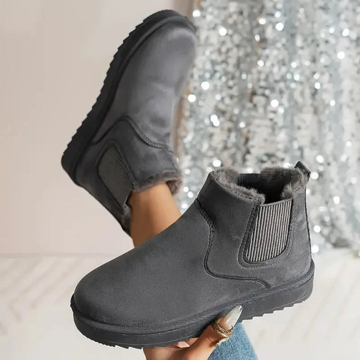 Women's Solid Short Faux-Suede Boots – Faux-Fur Lining And Elastic Sides