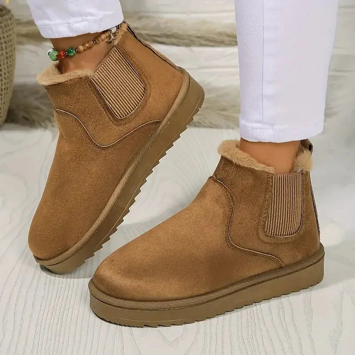 Women's Solid Short Faux-Suede Boots – Faux-Fur Lining And Elastic Sides