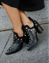 Women's Studded Leather Pointed-Toe Ankle Boots – Wide-Heel And Scalloped-Ankle