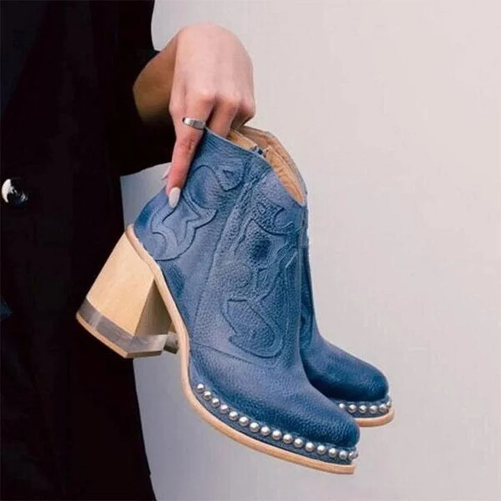 Women's Studded Western Embroidered Mule Boots – Chunky Block Heel