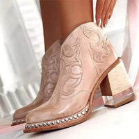 Women's Studded Western Embroidered Mule Boots – Chunky Block Heel