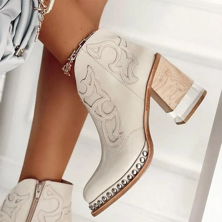 Women's Studded Western Embroidered Mule Boots – Chunky Block Heel