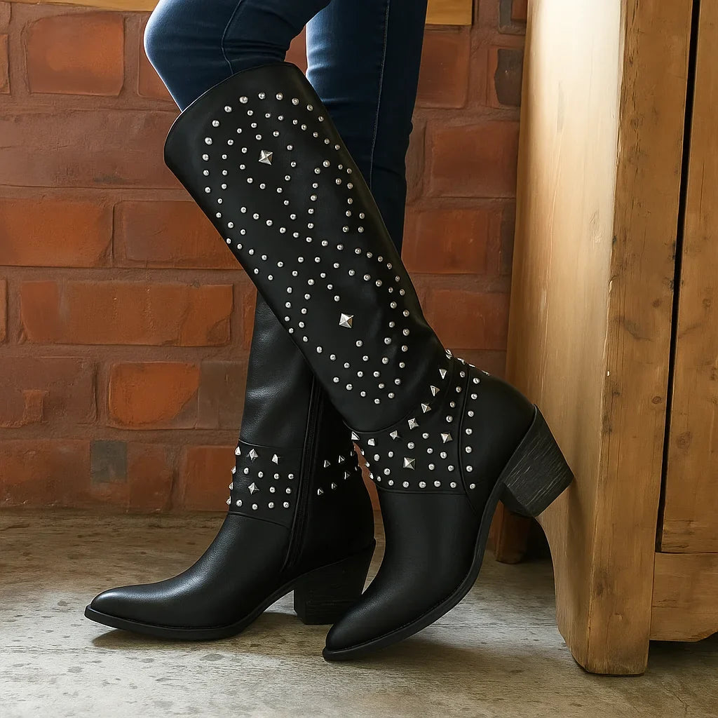 Women's Studded Western Knee-High Boots – Pointed Toe