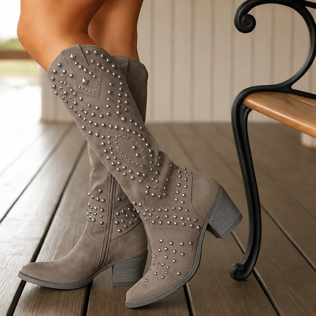 Women's Studded Western Knee-High Boots – Pointed Toe