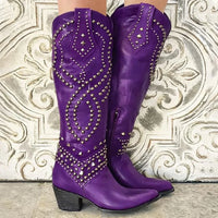 Women's Studded Western Knee-High Boots – Pointed Toe