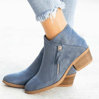 Women's Suede Ankle Boots – Side-Zip Low-Heel Design