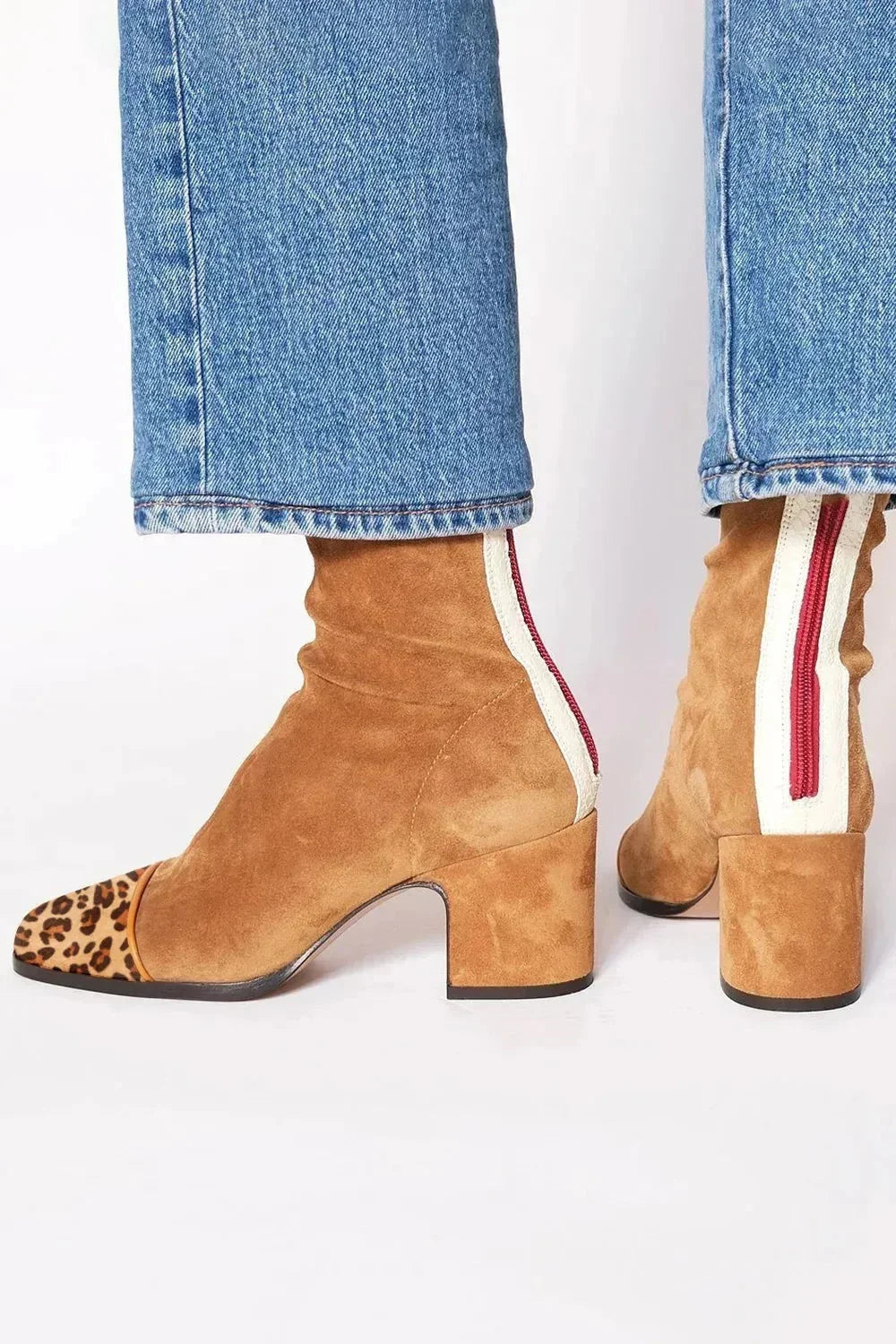 Women's Suede Ankle Square-Toe Block-Heel Boots – Back-Zipper