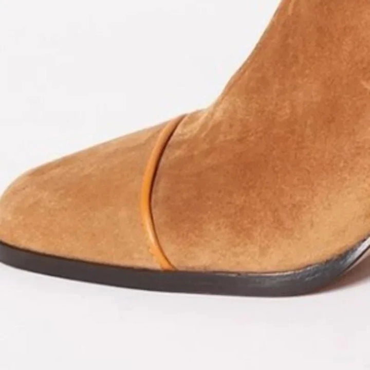 Women's Suede Ankle Square-Toe Block-Heel Boots – Back-Zipper