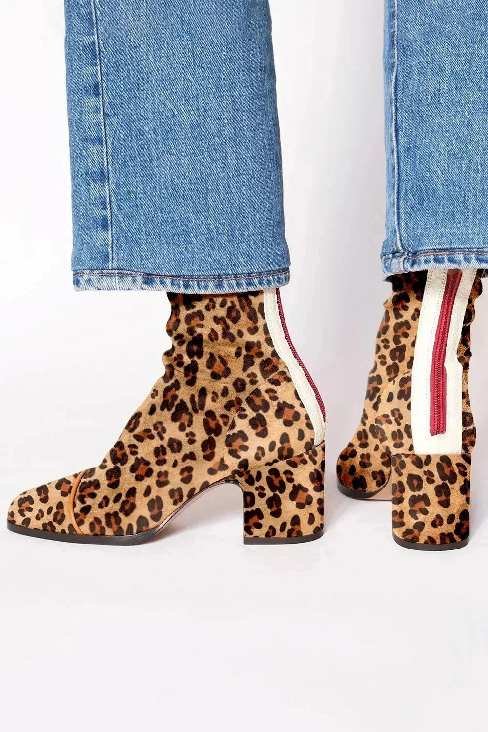 Women's Suede Ankle Square-Toe Block-Heel Boots – Back-Zipper