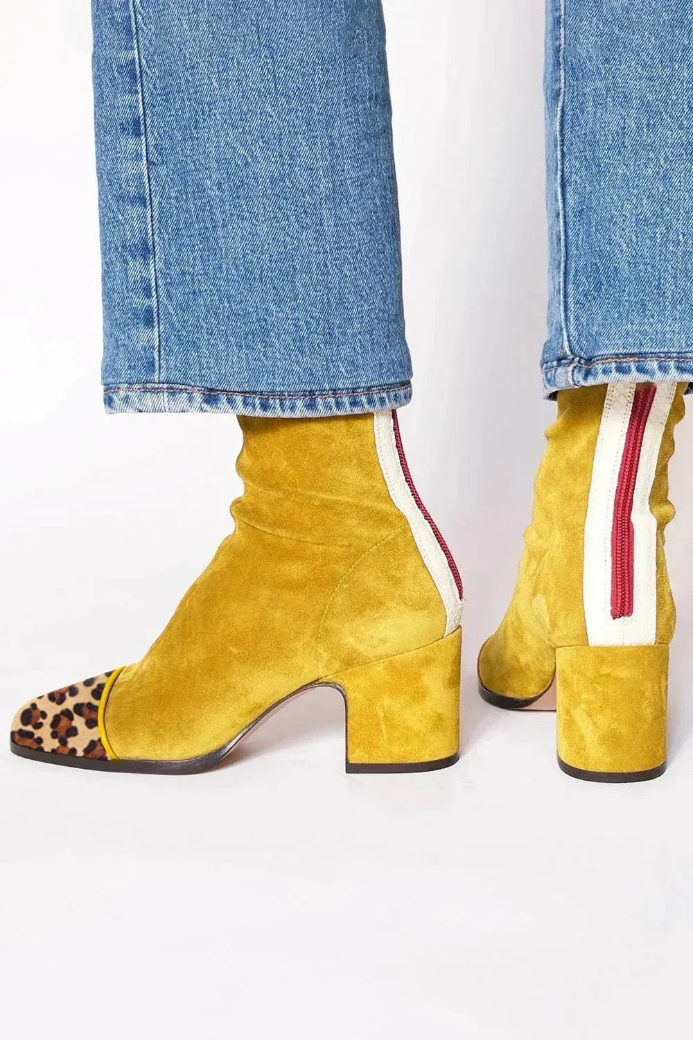 Women's Suede Ankle Square-Toe Block-Heel Boots – Back-Zipper