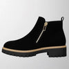 Women's Suede Chunky-Sole Ankle Boot – Round Toe And Gold-Tone Side Zip