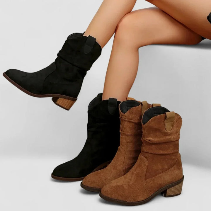 Women's Suede Comfort Slouchy Ankle Boots – Zipper And Buckle Detail