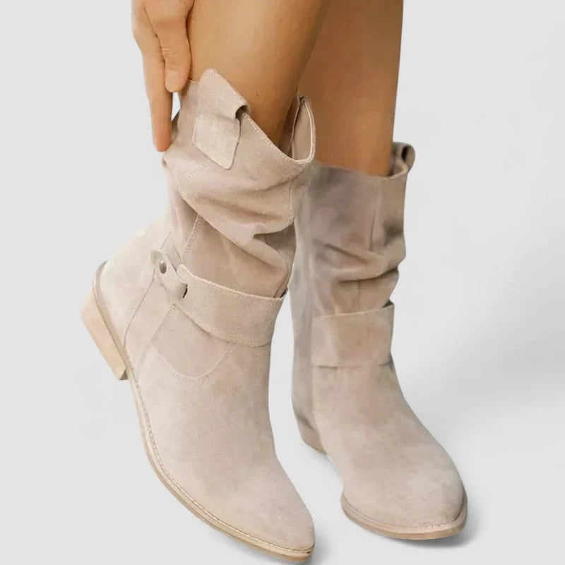 Women's Suede Comfort Slouchy Ankle Boots – Zipper And Buckle Detail