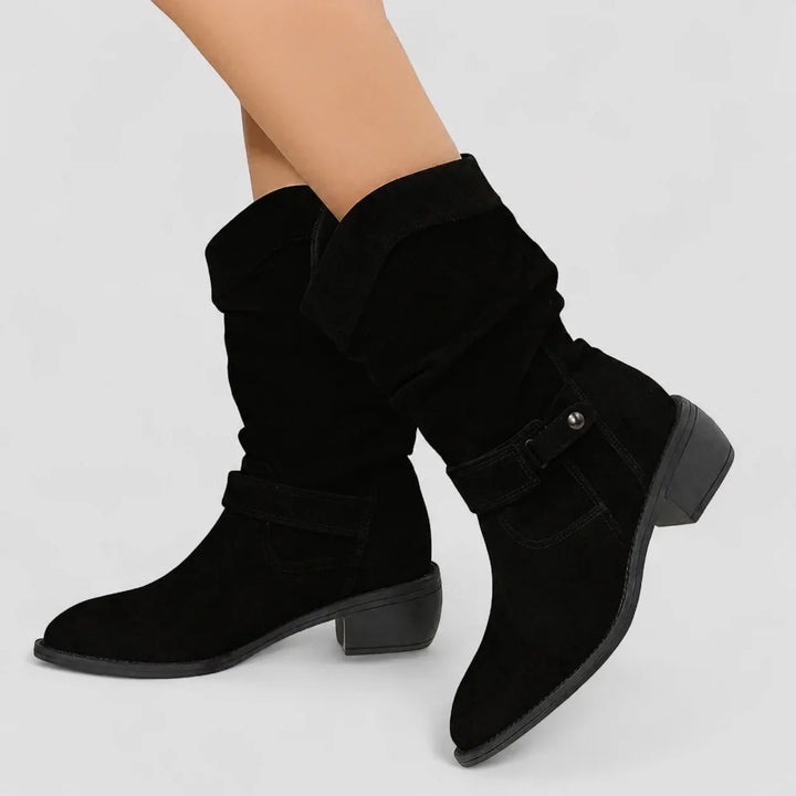 Women's Suede Comfort Slouchy Ankle Boots – Zipper And Buckle Detail