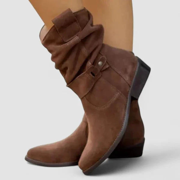 Women's Suede Comfort Slouchy Ankle Boots – Zipper And Buckle Detail