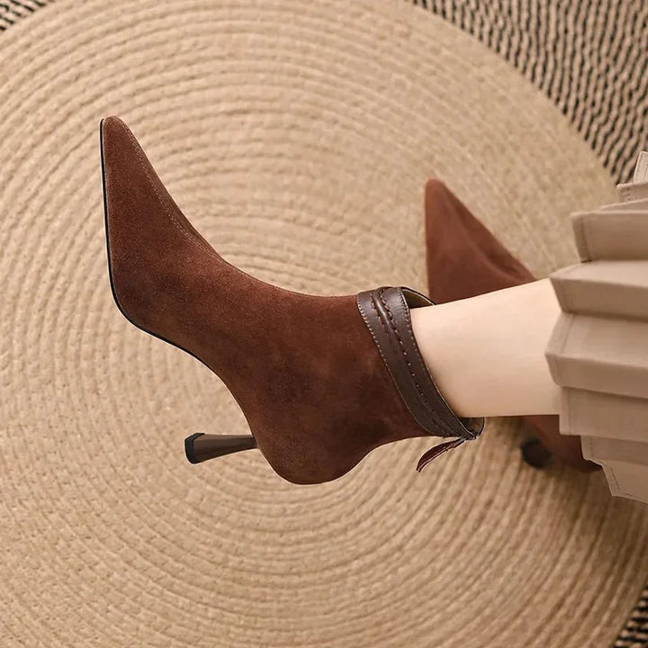 Women's Suede Pointed-Toe Ankle Boots – Back-Zip And Sculptural Heel