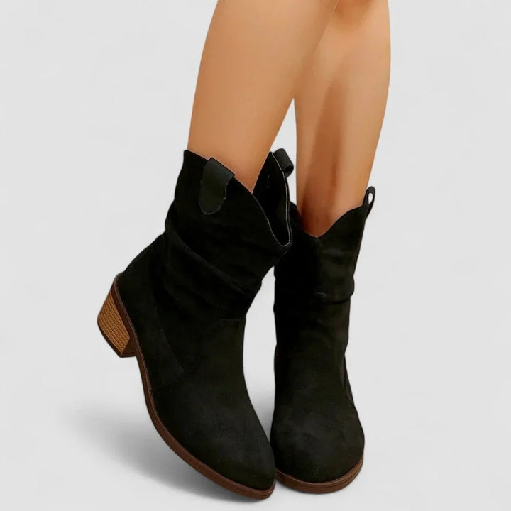 Women's Suede Slouchy Mid-Calf Boots – Pointed-Toe Block-Heel