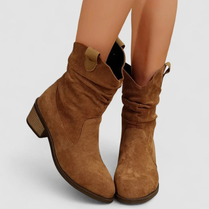Women's Suede Slouchy Mid-Calf Boots – Pointed-Toe Block-Heel
