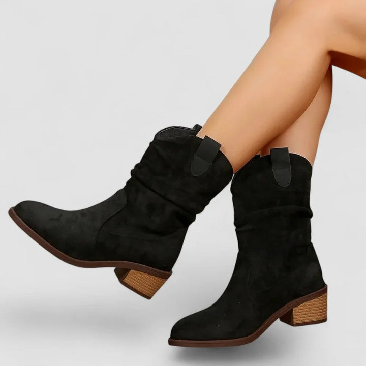 Women's Suede Slouchy Mid-Calf Boots – Pointed-Toe Block-Heel