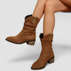 Women's Suede Slouchy Mid-Calf Boots – Pointed-Toe Block-Heel