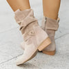 Women's Suede Slouchy Mid-Calf Boots – Side-Zipper And Buckle Detail
