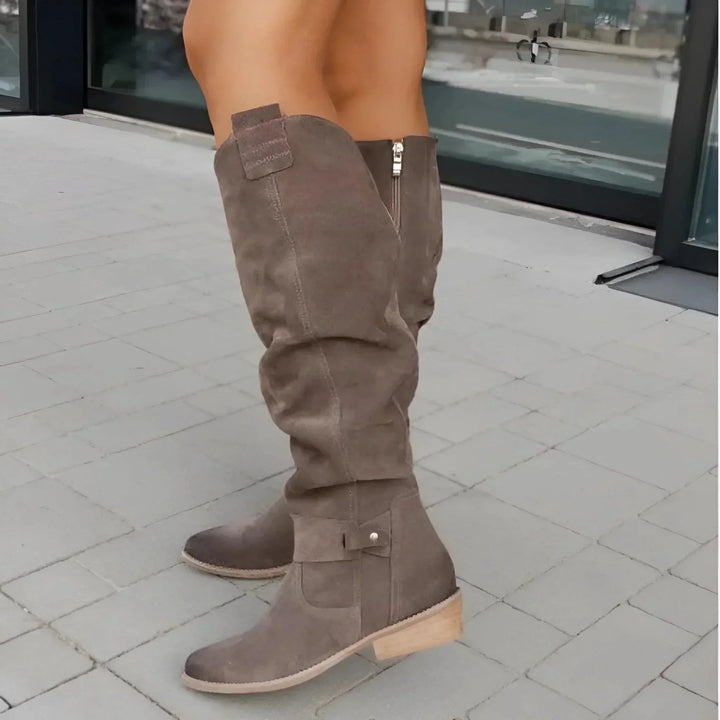 Women's Suede Slouchy Pointed-Toe Knee-High Boots – Side Zipper