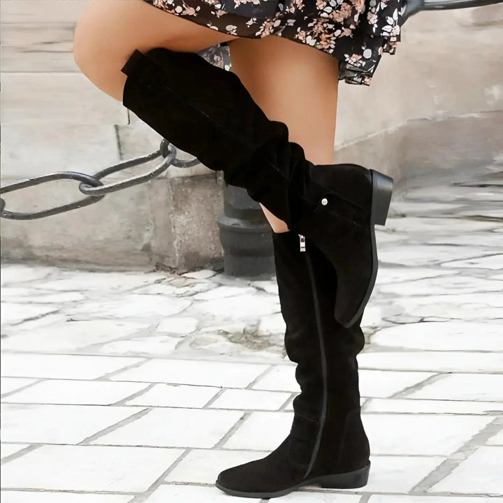 Women's Suede Slouchy Pointed-Toe Knee-High Boots – Side Zipper