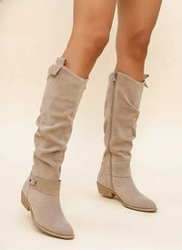 Women's Suede Slouchy Pointed-Toe Knee-High Boots – Side Zipper