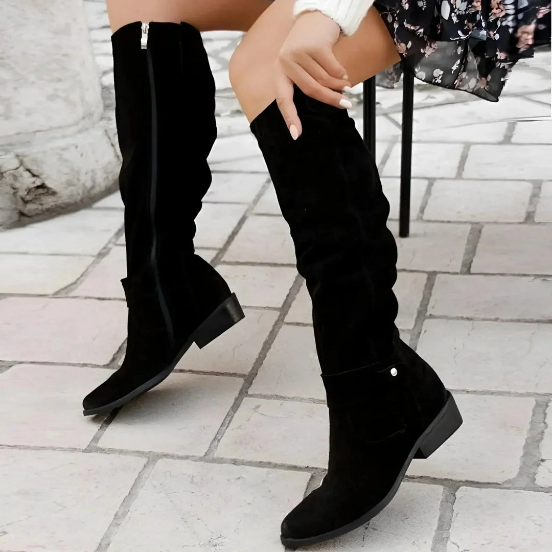 Women's Suede Slouchy Pointed-Toe Knee-High Boots – Side Zipper