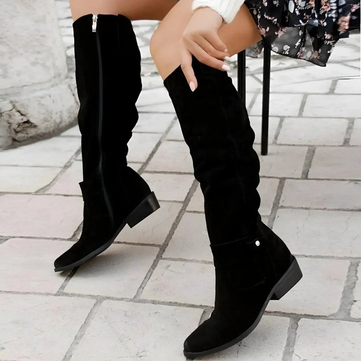 Women's Suede Slouchy Pointed-Toe Knee-High Boots – Side Zipper