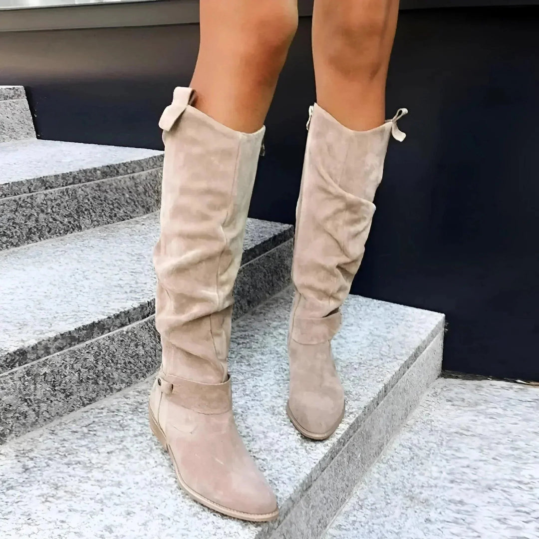 Women's Suede Slouchy Pointed-Toe Knee-High Boots – Side Zipper
