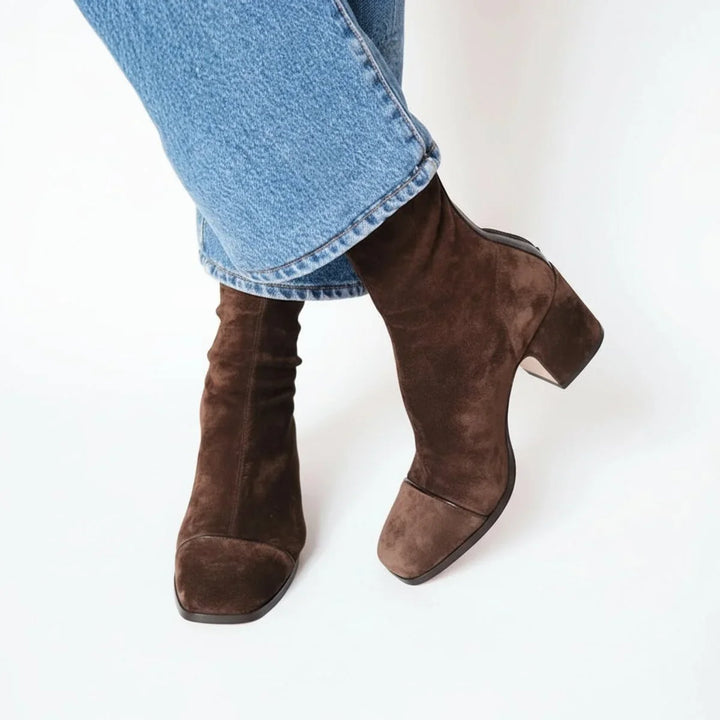 Women's Suede Square-Toe Block-Heel Ankle Boots