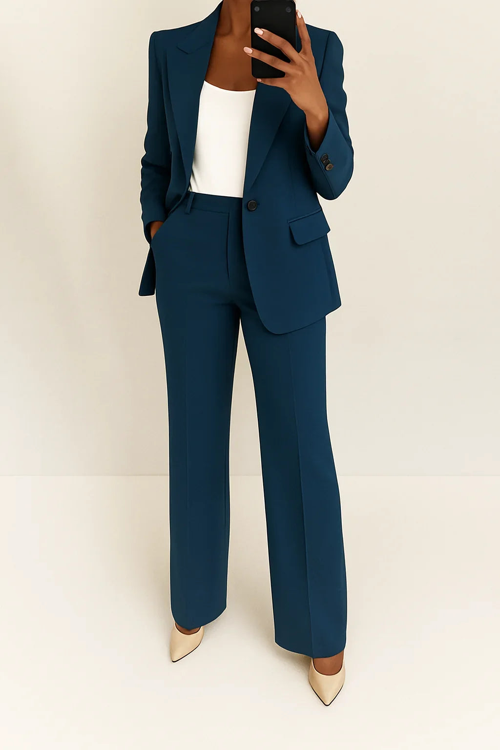 Women's Tailored Blazer And Straight-Leg Trousers Matching Set