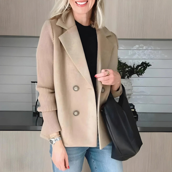Women's Tailored Double-Breasted Peacoat – Ribbed Knit Sleeves