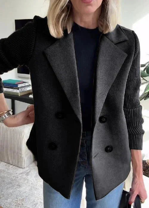 Women's Tailored Double-Breasted Peacoat – Ribbed Knit Sleeves
