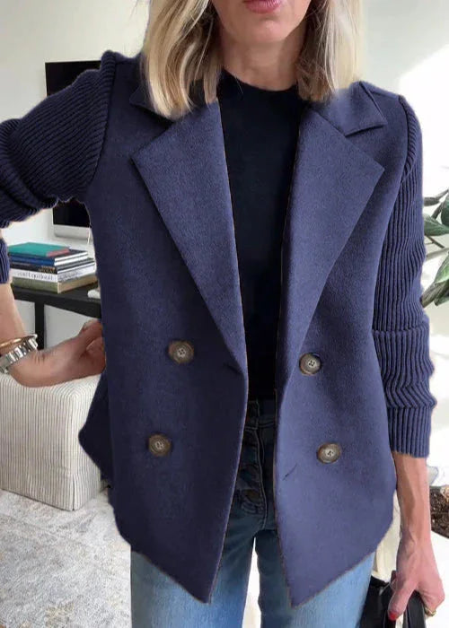 Women's Tailored Double-Breasted Peacoat – Ribbed Knit Sleeves