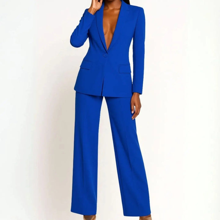Women's Two-Piece Set – Tailored Wide-Leg Blazer & Trouser Two-Piece Suit Set