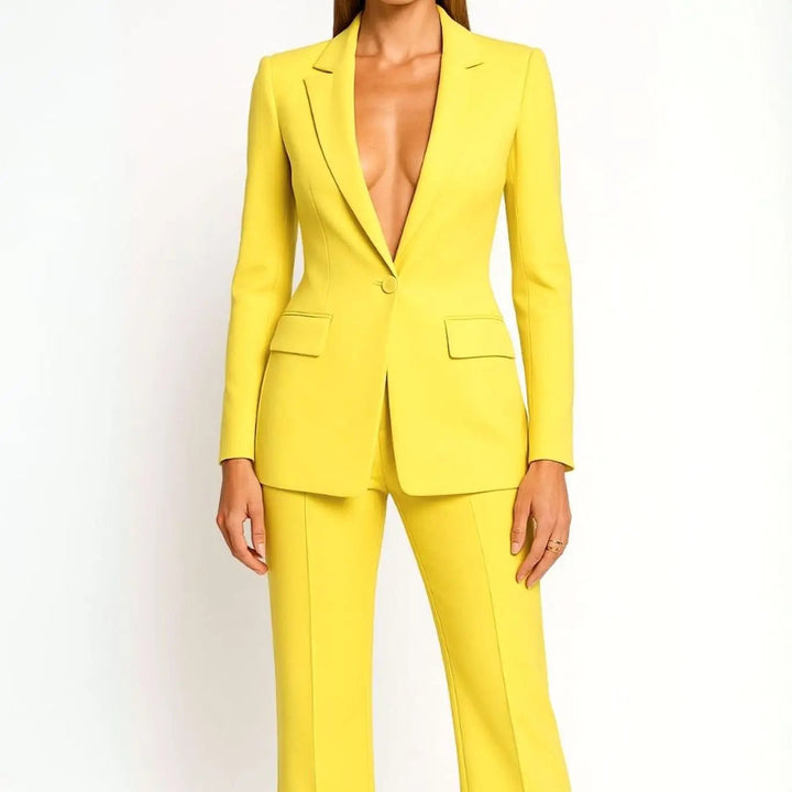 Women's Two-Piece Set – Tailored Wide-Leg Blazer & Trouser Two-Piece Suit Set