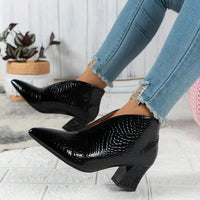 Women's Textured Ankle Boots – V-Cut Opening And Mid Block Heel