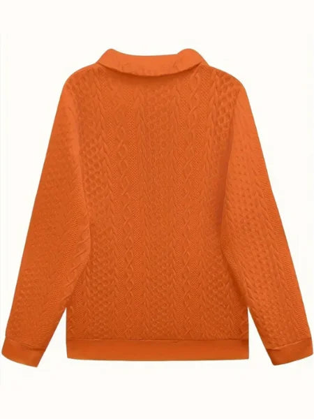Women's Textured Knit Sweater – Quarter-Zip Closure And Long Sleeves
