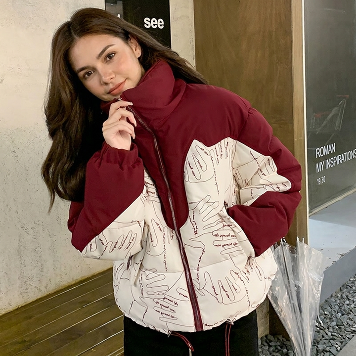 Women's Puffer Jacket – Two-Tone Stand Collar