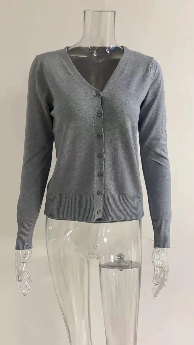 Women's V-Neck Button-Front Long Sleeve Knit Cardigan