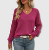 Women's V-Neck Knit Sweater – Open-Knit Long Sleeves