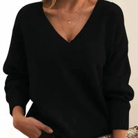 Women's V-Neck Long Sleeve Cashmere Blend Knit Sweater