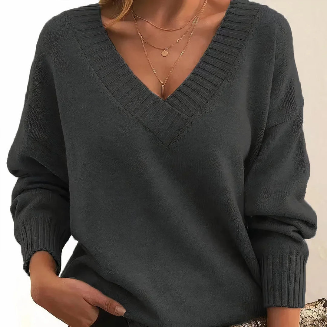 Women's V-Neck Long Sleeve Cashmere Blend Knit Sweater