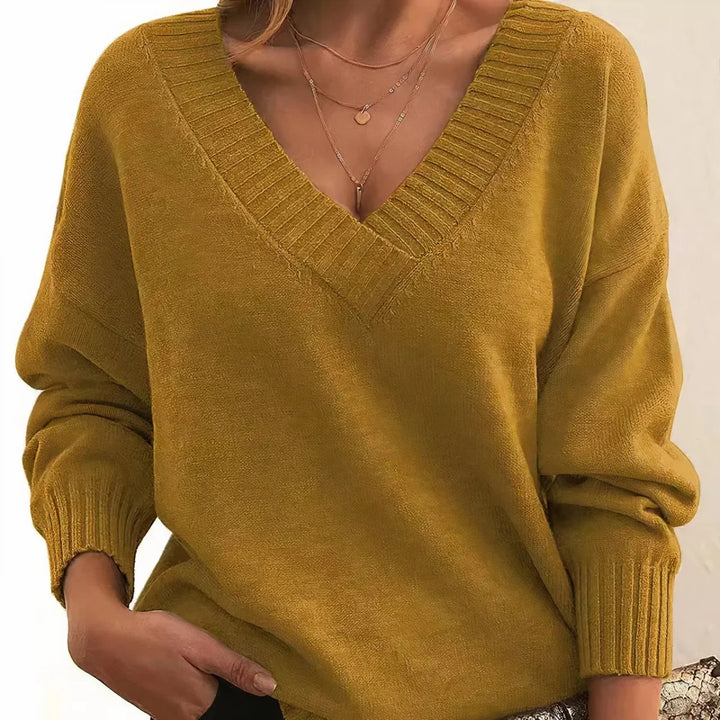 Women's V-Neck Long Sleeve Cashmere Blend Knit Sweater