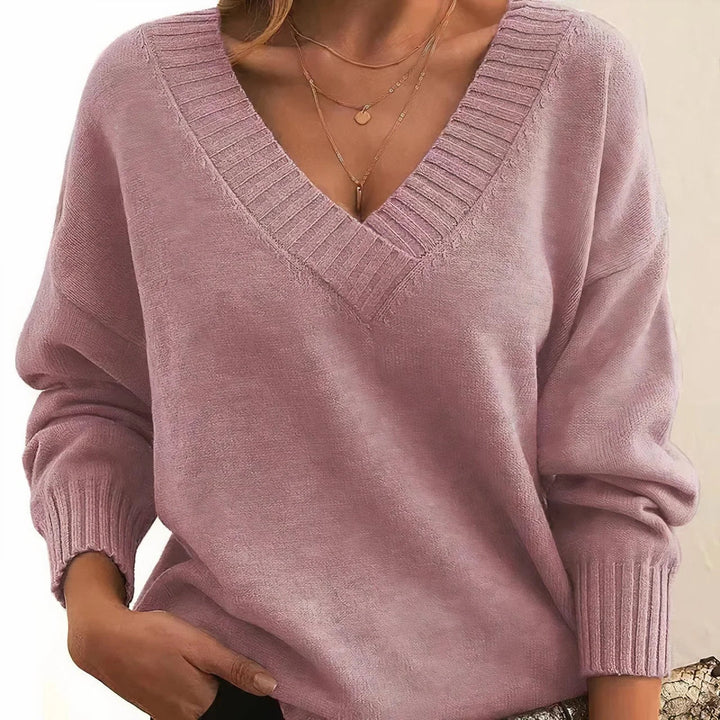 Women's V-Neck Long Sleeve Cashmere Blend Knit Sweater
