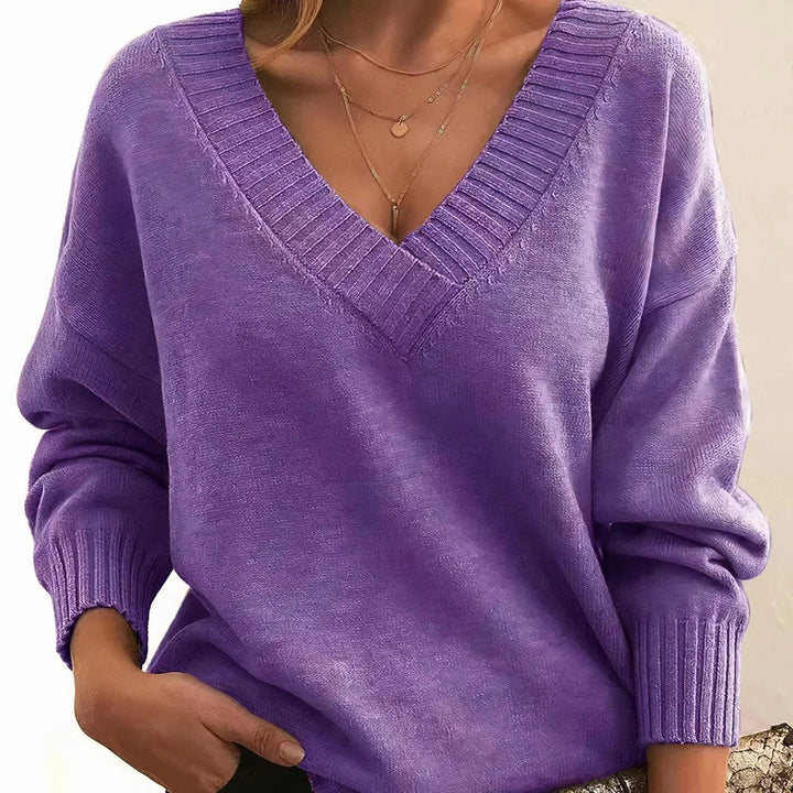 Women's V-Neck Long Sleeve Cashmere Blend Knit Sweater