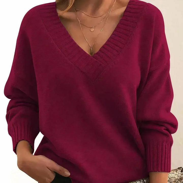Women's V-Neck Long Sleeve Cashmere Blend Knit Sweater