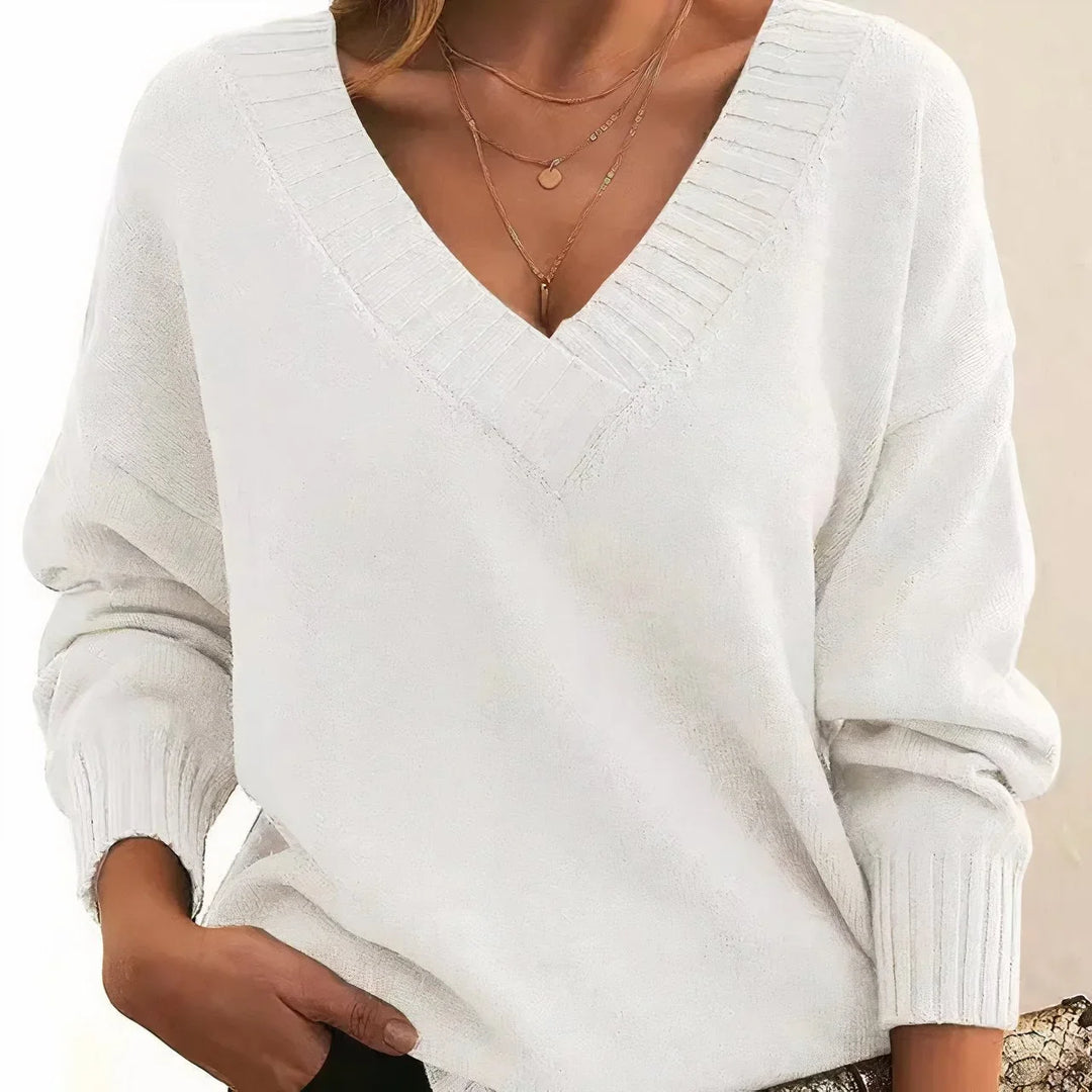 Women's V-Neck Long Sleeve Cashmere Blend Knit Sweater